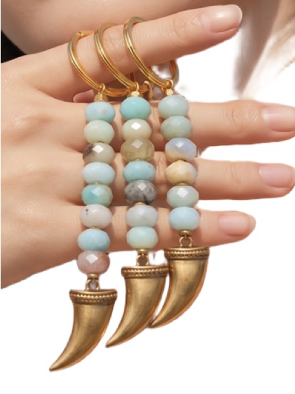 Amazonite beaded tusk handmade keychain